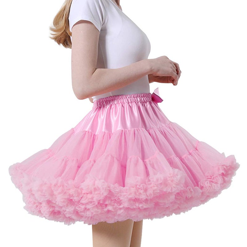 aingycy Women's Puffy Tutu Skirt Elastic Waist Tulle Tutu Skirt Fluffy Princess Ballet Dance Underskirt Pink - Image 1